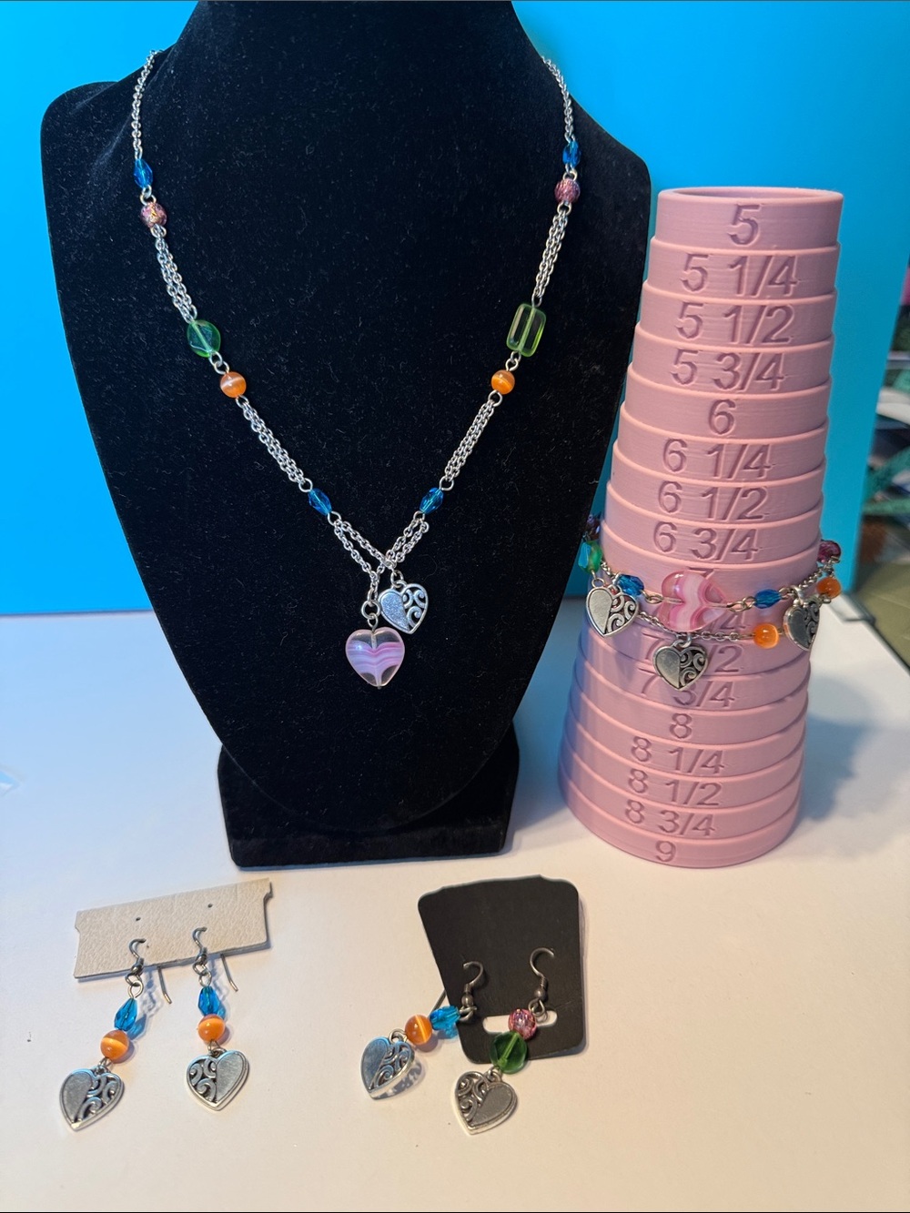Brighton Silver-Tone Necklace with Pink Heart and Multi-Color Beads